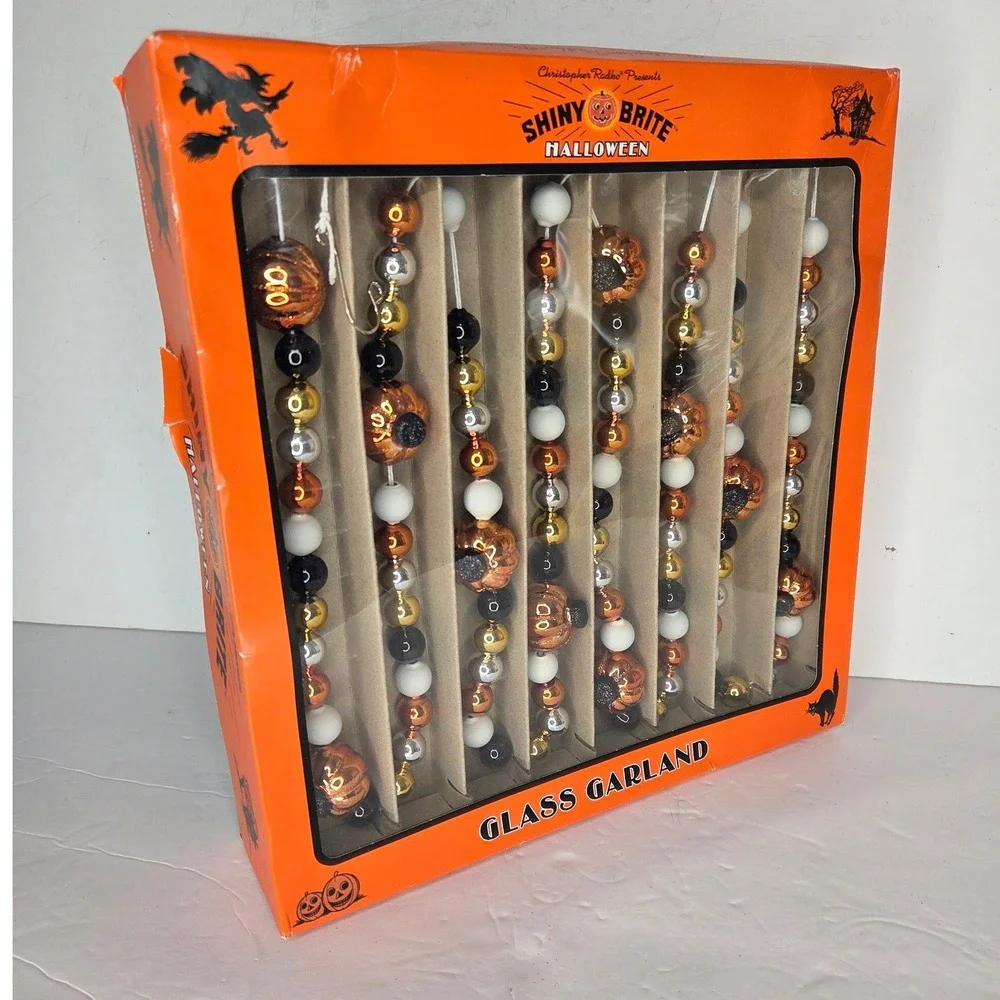Christopher Radko Shiny Brite Halloween Glass Garland Pumpkin Beads Decor